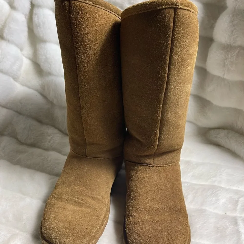 BearPaw  Phylly tan leather suede wool blend lining sheepskin footbed size 11
